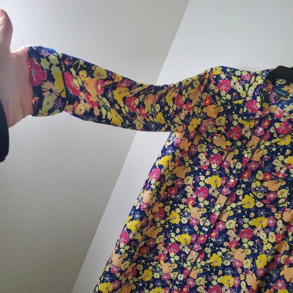 Modcloth Floral Groovy Meets Country Western Pearl Snap Shirt Dress Size‎ Large - Picture 8 of 16